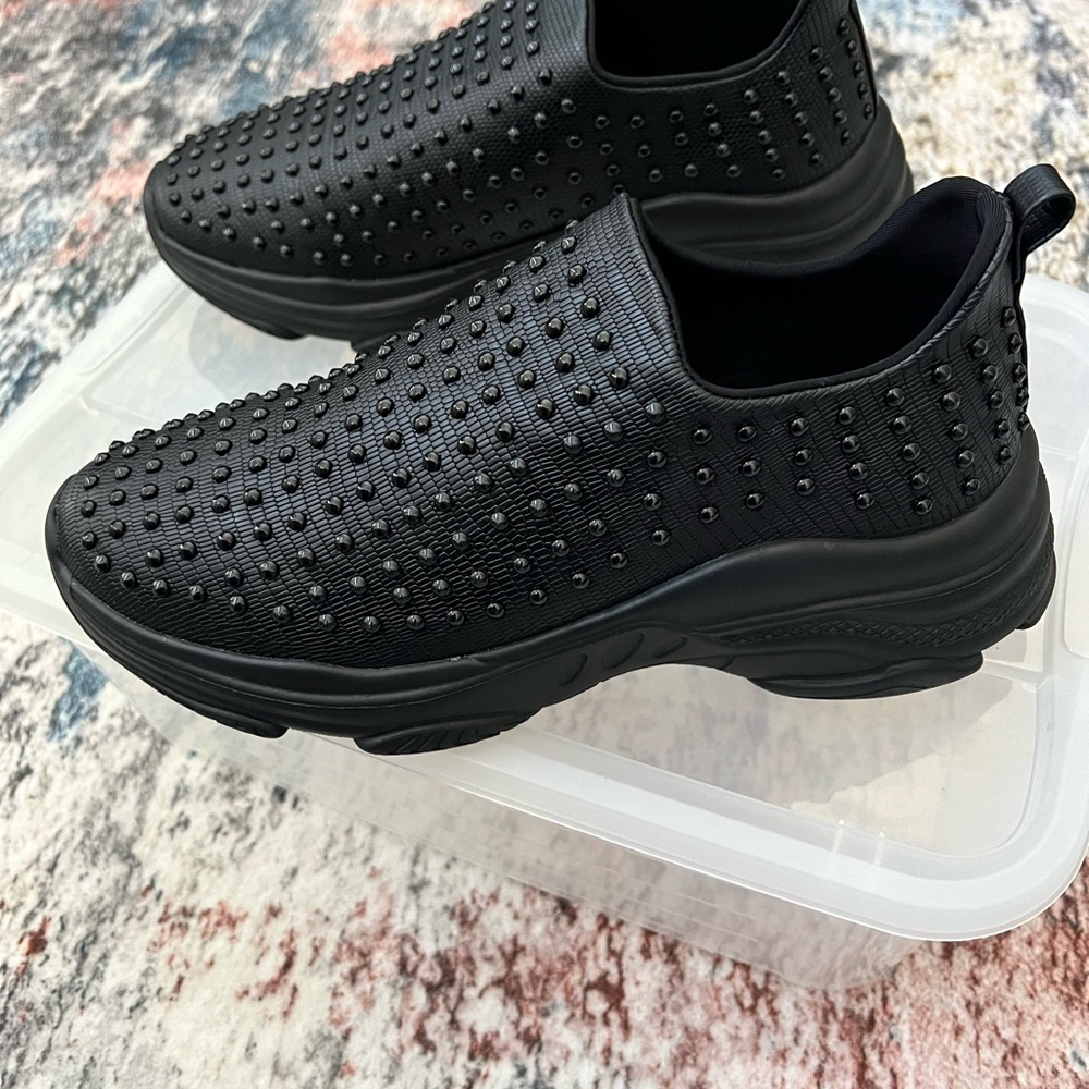 Black Studded Women's Slip-On Shoes